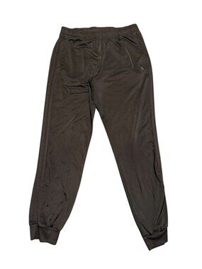 Adidas Mens Track Pants Cuff Joggers L Black w/Black Stripes Faded Logo Chk Desc